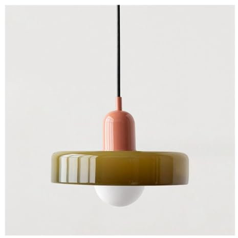 Plafonnier coloré Lampe à suspension du milieu du siècle avec abat-jour en verre Éclairage suspendu vintage Luminaires suspendus en fer et en verre pour chambre à coucher, salon, cuisine, couloir (cou