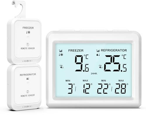 Brifit Kühlschrankthermometer mit 2 Sensoren, Gefrierschrank Thermometer mit Alarm Function, MIN/MAX Records, ℃/℉ Schalter, Refrigerator Thermometer für Küche, Hause, Bars, Zuhause, Restaurants