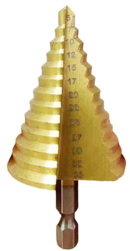 Amazleer Stufenbohrer 5–35 mm, Titan-Kegelschneider für Metall, Multi-Material Kegelbohrer für Kunststoff, Holz, Aluminium, Eisen für DIY-Liebhaber (Gold)