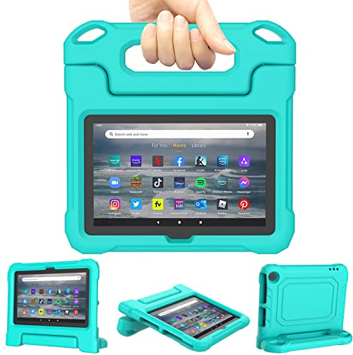 Amazon Fire 7 Tablet Case Kids 2022, Kindle Fire 7 Case (All-New 12th Generation, 2022 Release) - TrendGate Lightweight Shockproof Kid-Proof Cover with Handle Stand for Fire 7 Kids Tablet - Turquoise