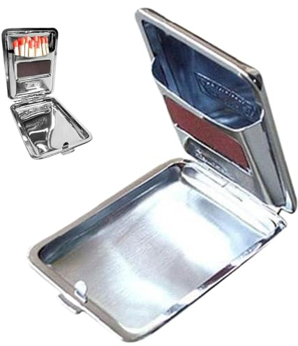 BEAHING Match Box, Match Holder, Mini Stainless Steel Matches Box With Friction Plate Waterproof Silver Match Holder Mini Portable Match Stash Box for Match Storage