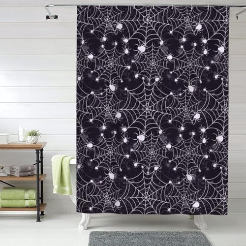 Rideau de douche en tissu pour salle de bain – 152,4 x 182,9 cm – Rideau de douche opaque pour Halloween, toile d'araignée, dortoir, étal, ferme avec crochets