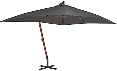 Xichuzi Ampelshirm mit Holzmast, Sonnenschirm Balkon, Balkon Schirm, Balkonschirm, Gartensonnenschirm, Garten Schirm, 400x300 cm Anthrazit