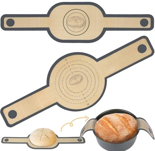 Silikon Backmatte für Dutch Oven,2 Stück Wiederverwendbare Backmatte Brot mit Langen Griffen Silikonbrotschlinge Silikonmatte Backen Brotbackmatte für Brottopf,Teig,Backofen