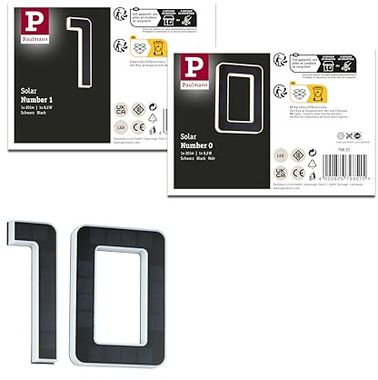 Paulmann 5290 Set Solar LED Hausnummernleuchte inkl. wechselbarer Akku Nummer 10 3000K 2x6lm 2x0,2W Schwarz