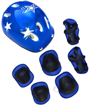 RNXRZANK Set di 7 Caschi da Bici, Caschi da Skateboard per Ragazzi, Caschi Antiurto Resistenti agli Impatti, Caschi da da Pattinaggio, Caschi da Ciclism, Blu