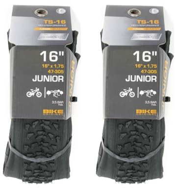Bike Original - Lot de 2 Pneus Enfant 16x1.75 - Tringles Souples Renforcées - Adhérence Optimale - Pression Max 3.5 Bars - Compatible Vélo 16 Pouces - ETRTO 47-305