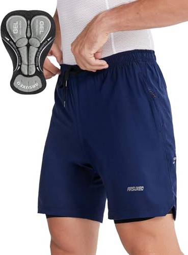 ARSUXEO Pantalones Cortos de Ciclismo para Hombre Pantalones Cortos de Ciclismo de montaña Acolchados y Holgados 2506 Azul Oscuro XL