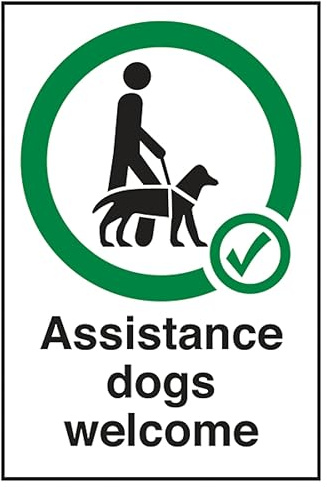 V Safety Assistance Dogs Welcome 200 x 300mm - 3mm Aluminium Composite Safety Sign