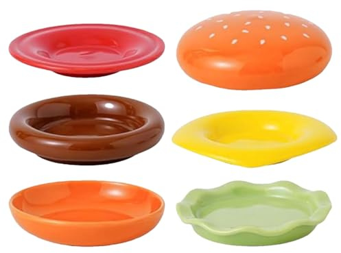 Piccoli Piattini da Dessert - 6 Piatti Mini Dessert Hamburger a Piani,Ceramica a Forma di Hamburger Stoviglie Decorative per Cucina per Snack e Insalate