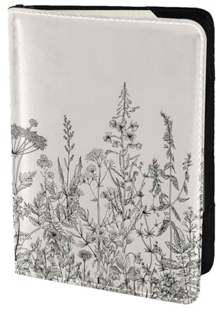 YBGHDAA Reisepasshülle mit botanischer Gravur, Blumen-Kräuter, Reisepasshülle für Damen und Herren, passend für alle gängigen Reisepässe, Schwarz , Einheitsgröße