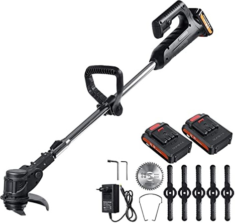 Tondeuse à gazon électrique sans fil 24V 1000W, 10000 tr/min, Kit avec 2 batteries Li-Ion, poignée réglable, outils de jardin Bricolage pour débutants