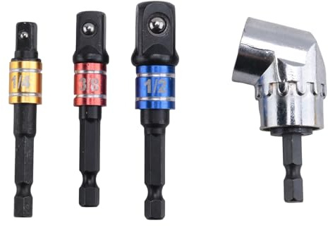 Sirxlevcy Impact Grade Power Hand Tools Driver Sockets Adapter Extension Set, 3Pcs Hex Shank Drill Nut Driver Bit Set + 105 Degree Right Angle Driver Extension Screwdriver Drill Attachment