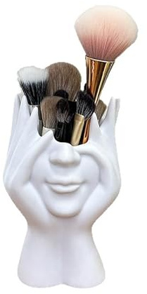 Pot à crayons en résine de style nordique - Pot à crayons créatif - Organisateur de bureau - Visage artistique avec mains - Boîte de rangement pour pinceaux de maquillage - Accessoire décoratif de