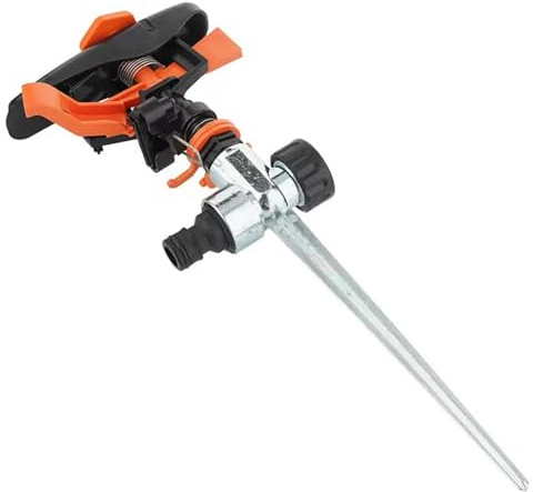 Aspersor de césped pulsante con estaca de metal, aspersor de jardín de impulso de impacto de 360 grados, rociador de riego ajustable para regar plantas y flores