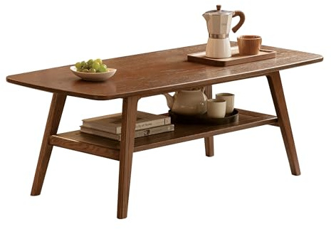 YESWOOD Couchtisch aus Massivholz Eiche, Wohnzimmertisch mit 2 Ebenen & Stauraum, Sofatisch für Wohnzimmer, 100 x 50 x 44 cm, Nussbaumfarben
