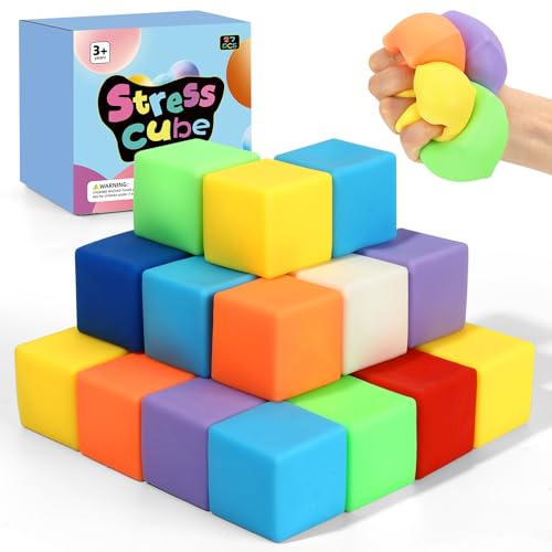 APLIST 27 Pack Slow Rising Stress Cube - 1.6 Small Fidget Squishy Toys for Kids Adults, Square Shape Slow Rising Dough Filled, Quiet Fidgets Bulk for Classroom Prizes, Party Favors, Anxiety Relief