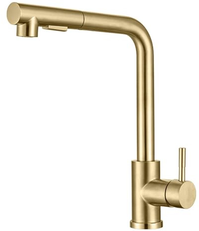 Rubinetto Cucina con Doccetta Estraibile Oro Spazzolato Rubinetteria Cucina Estensibile Doppia Modalità Acciaio Inossidabile-Oro Spazzolato