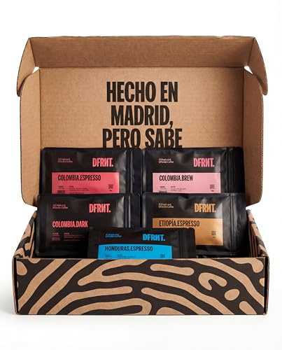 DFRNT. Café de Especialidad en Grano Colombia Espresso, Dark, Brew, Honduras y Etiopía | Pack Iníciate 5×80g | Descubrimiento Specialty Coffee 100% Arábica