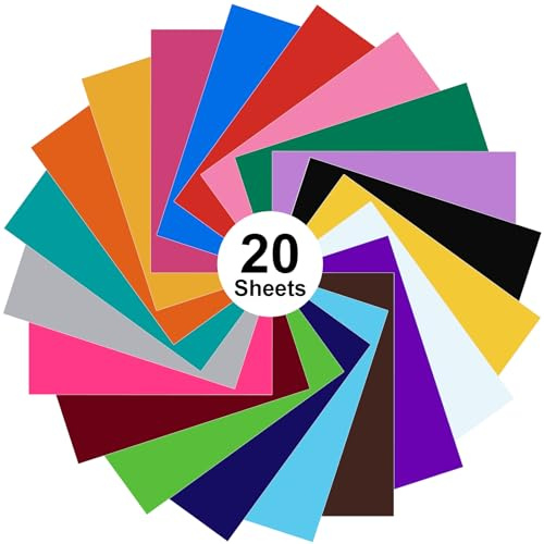 20er Pack Plotterfolie Vinyl 30.5 cm x 30.5 cm – Mehrfarbig für Deko, Basteln, passt für die meisten Schneidemaschinen – Langlebig, einfach zu schneiden, ideal für Designs