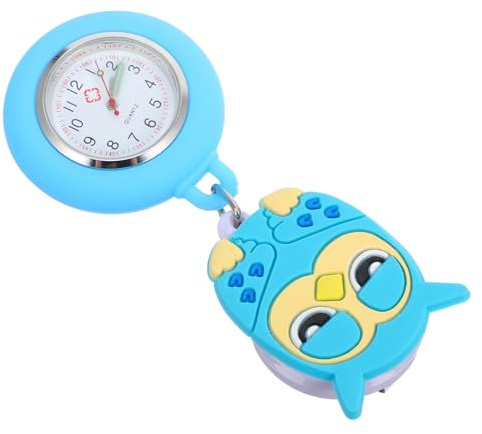 Silikon Taschenuhr Hellblaue mit Eulenmotiv , Dehnbar für Pflegekräfte | Zinklegierung, Quarzwerk mit Druckknopföffnung, Schlichtes Design, Medizinischer Einsatz