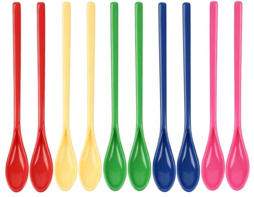 10PCS Cuillères à Long Manche en Plastique Colorées, Cuillères à Soupe, Cuillères à Glace, Cuillères à Confire, Cuillères Longues en Plastique pour Cuisine, Boissons et Desserts