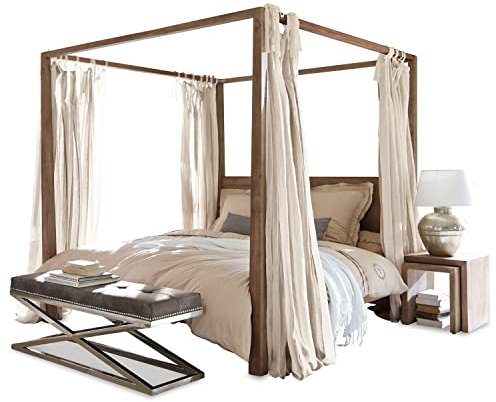 Loberon Bett Milo, klare, Klassische Linien, romantisch als Himmelbett, Holzbett, Schlafzimmermöbel, Mangoholz, antikbraun
