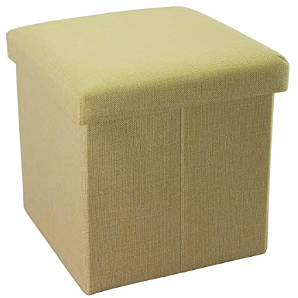 INTIRILIFE Faltbarer Sitzhocker 38x38x38 cm in FRÜHLINGS GRÜN - Sitzwürfel mit Stauraum und Deckel aus Stoff in Leinen Optik - Sitzcube Fußablage Aufbewahrungsbox Truhe Sitzbank