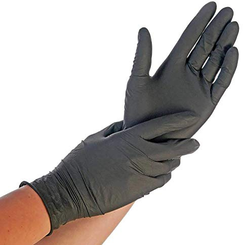 HYGONORM 200x Einweghandschuhe - Safe Fit Licht Aufgabe Nitrilhandschuhe Puderfrei Latexfrei Medizinischer Grad AQL 1,5 Leichter Arbeits Reinigungs Gartenarbeit Tattooist L 8-9, Schwarz