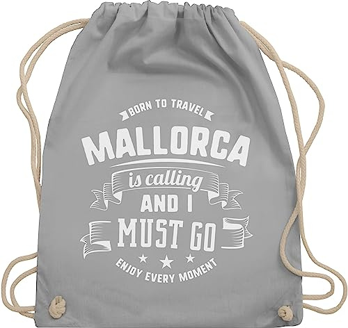 Turnbeutel Rucksack - Länder Fahnen und Flaggen - Mallorca is calling and I must go Weiß - Unisize - Hellgrau - country born beuteltasche stoffsackerl turnsackerl beutel tasche sporttasche taschen