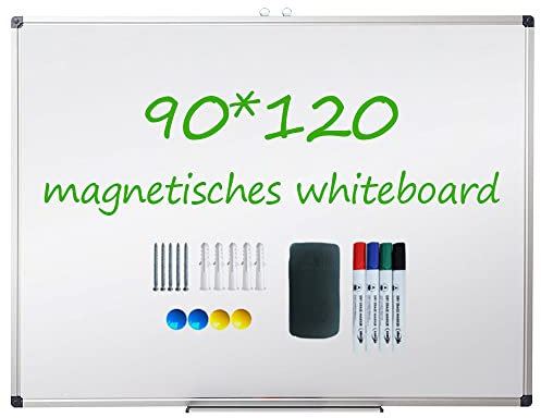 XIWODE Whiteboard mit Stiftablage, Pinnwand Tafel, Magnettafel, beschreibbar und magnetisch, mit kratzfeste Oberfläche, 120cm x 90cm, office product
