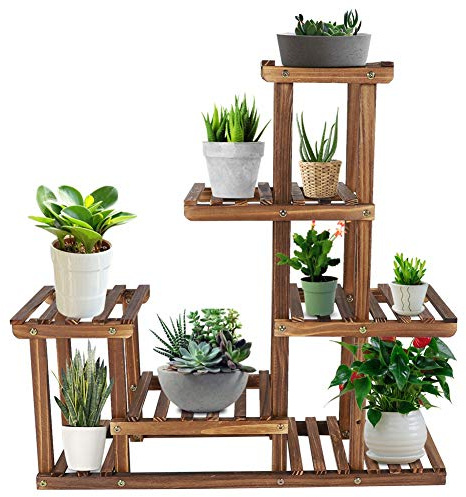 Dioche Scaffale Porta Piante, Scaffale Porta-Fiori in Legno, Supporto in Legno per Piante Decorativa Porta Piante Fiori per Vasi per Scaffale per Giardino Interni Balcone, 73x 71.5 x 20 cm
