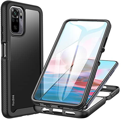 CENHUFO Funda Xiaomi Redmi Note 10 4G / Note 10S, Carcasa Antigolpes 360 Grados con Protector de Pantalla Integrado Robusta Doble Cara Bumper Case Transparente Anti-Amarilleo Completa Capa -Negro