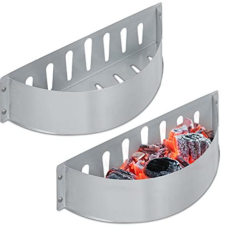 Relaxdays Griglie per Carbone in Set da 2, HLP 7 x 33 x 11,5 cm, Cestelli Raccogli Brace, Porta Carbonella, Argentato