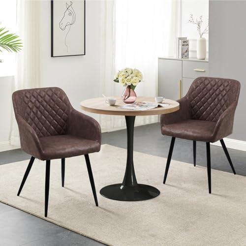 CLIPOP Esszimmerstühle 2er Set, Küchenstühle Braun Kunstlederstoff stühle Polsterstühle mit Armlehne Metallbeine Polstersessel Stühle für Esszimmer Küche (2, Kunstleder Braun)