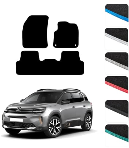 GCM - Car Floor Mats for Citroen C5 Aircross 2019+ Full Coverage Floor Protection - Anti Slip & Fit Car Mat with Clips Easy to Clean Car Carpet for All-Weather- Blue Edging, Carpet