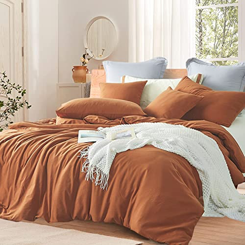 Lanqinglv Bettwäsche 135x200 cm Baumwolle Karamell Orange,ÖKO-TEX Bettwäsche-Set,Bettbezug 135x200 cm mit Reißverschluss und 1 Kissenbezug 80x80cm