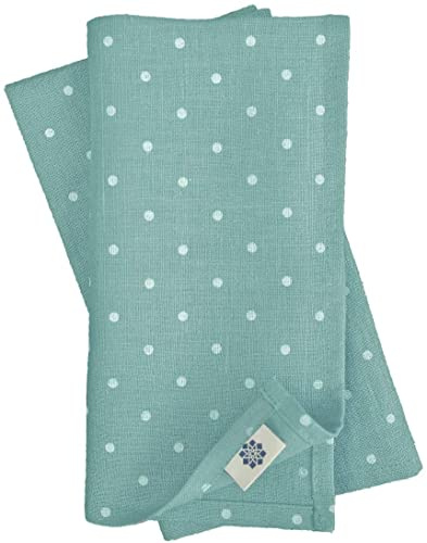 Linen & Cotton 4 x Stoffservietten Leinenservietten Vintage Rustikal Landhaus Antea - 100% Leinen, Weiß Enteei Blau (42 x 42cm) Servietten Stoff Napkins Punkte für Haus Home Küche Dekoration Party
