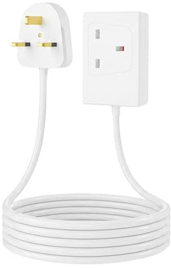 Extension Lead 5m Single Socket, Surge Protected 13A UK Plug, Long Extension Cord with 1mm Three Core Flex Cable for Home and Office, White