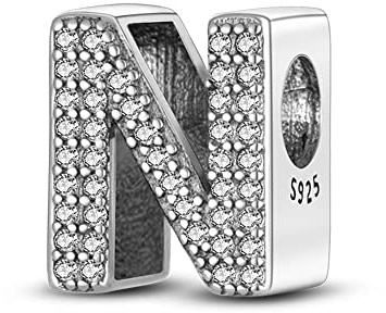 Pandach Lettre Charme Perles de Alphabet en argent sterling 925 pour bracelet et collier Pandora Compatible avec bracelets européens pour femmes et filles KJC874
