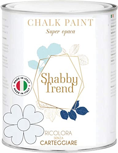 GENERICO SHABBY TREND® CHALK PAINT Pittura Shabby Chic Vintage Mobili Pareti Extra Opaca 120 VARIANTI (375ml, BIANCO GHIACCIO)