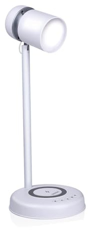 GRUNDIG Lampada da scrivania LED 3 in 1 - Tecnologia Qi - Caricabatterie wireless - Altoparlante Bluetooth - 4 piedini - Bianco