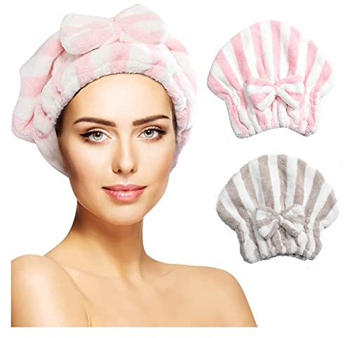 EULAPGOE 2 Stück Mikrofaser Haarturban, Turban Handtücher Schnelltrocknend Handtuch, Weiches Kopftuch für alle Frauen und alle Haartypen, zum Trocknen von Lockigem, Nassem, Langem und Dickem Haar