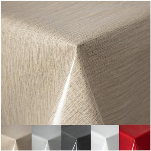 Wachstuchtischdecke Tischdecke abwaschbar PVC Plastik-Tischdecken Gartentischdecke RUND OVAL ECKIG Rechteckig Outdoor Wachs Tafeldecke (Beige, Oval 160x220cm)