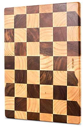 TJ POP Planche à Découper en bois d'acacia/caoutchouc pour la cuisine 37 x 26 x 2 cm, planche à servir pour la viande, le pain et les fruits