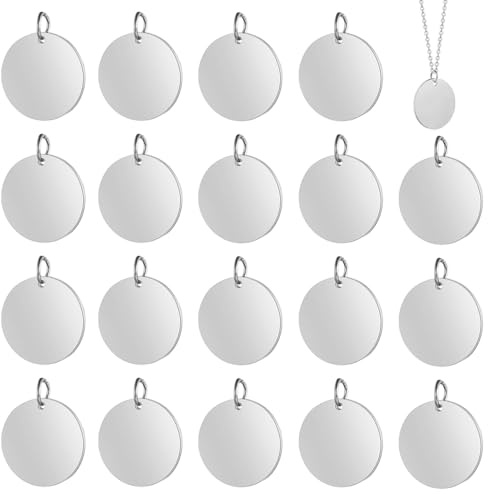 Sctmda Gravier Rohlinge 20 Stück Blank Anhanger Stanzen Blanks Aluminium Blank Stamping Tag Charms Runde Metall Gravur Rohlinge Hundemarken mit Loch Flache Runde Leere Charms 20mm für Handwerk