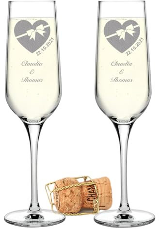polar-effekt Lot de 2 flûtes à champagne - Cadeau de mariage - Personnalisables avec nom, date et motif - Idée de cadeau pour mariage, Saint-Valentin, anniversaire de mariage ou anniversaire - Pour