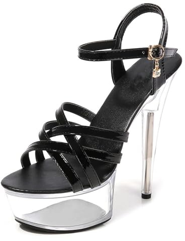 Sandalo Tacco Alto A Spillo Donna,Sandali Matrimonio Flangia Caviglia Scarpino Donna Piattaforma Spessa Sexy Serata, Nero , 42 EU