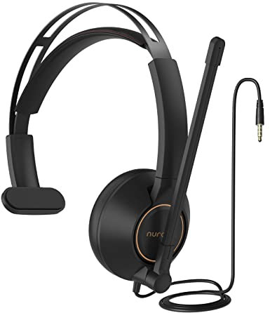 Nuroum HP11-S Casque Filaire, Casque Mono-Oreille avec Micro Perche，Connexion à PC/Mac/Mobile Via Câble 3,5 mm, Fonctionne avec Zoom/Teams pour Appeler/Conférence