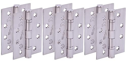 HANDLEZONE® Fire Door Hinges 3 Pairs 102mm / 4 inch Ball Bearing, Grade 13 Fire Rated, CE13 FD30 FD60, with Screws - Satin Stainless Steel